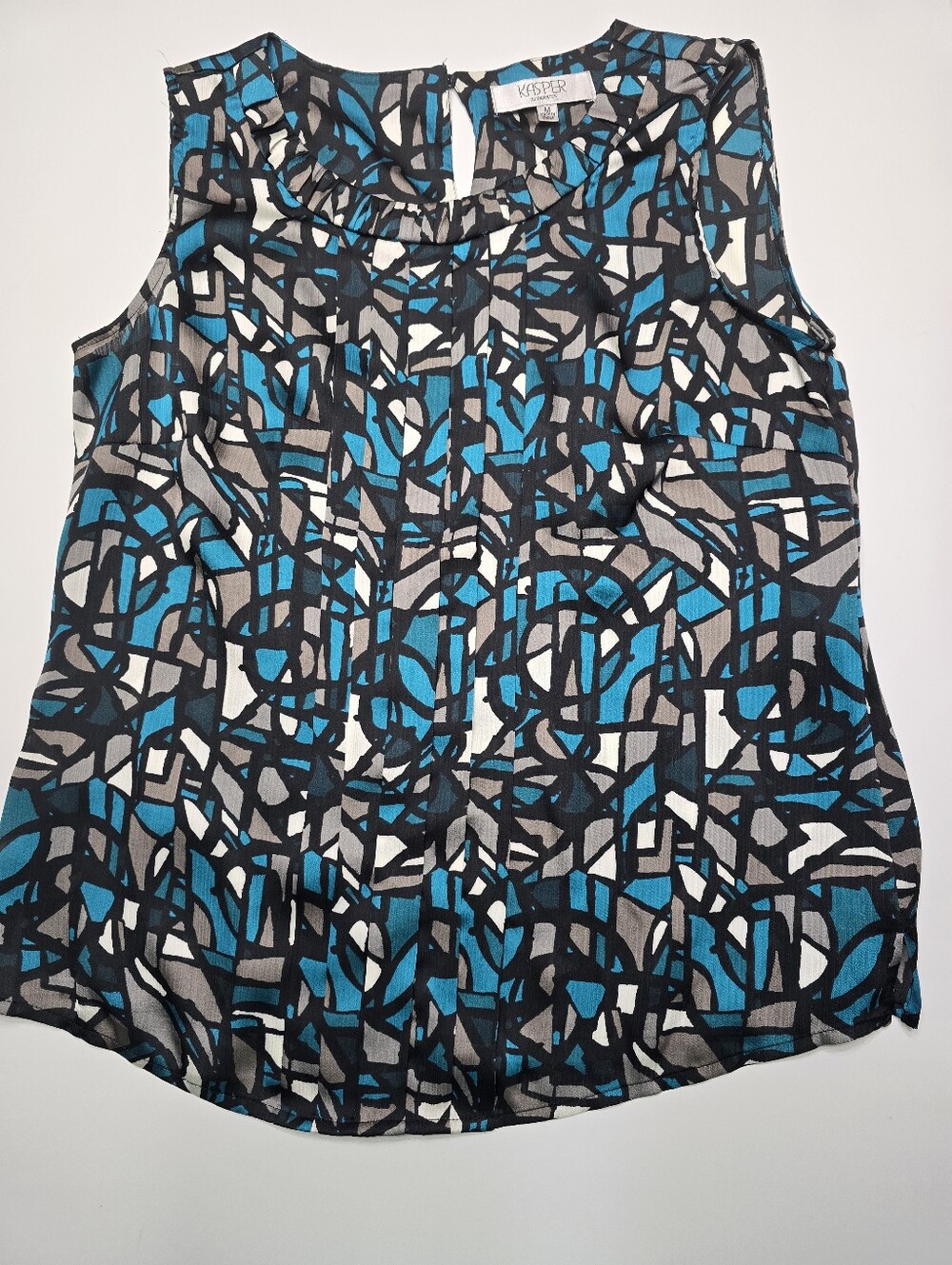 Kasper Blue Geometric Sleeveless Top Med